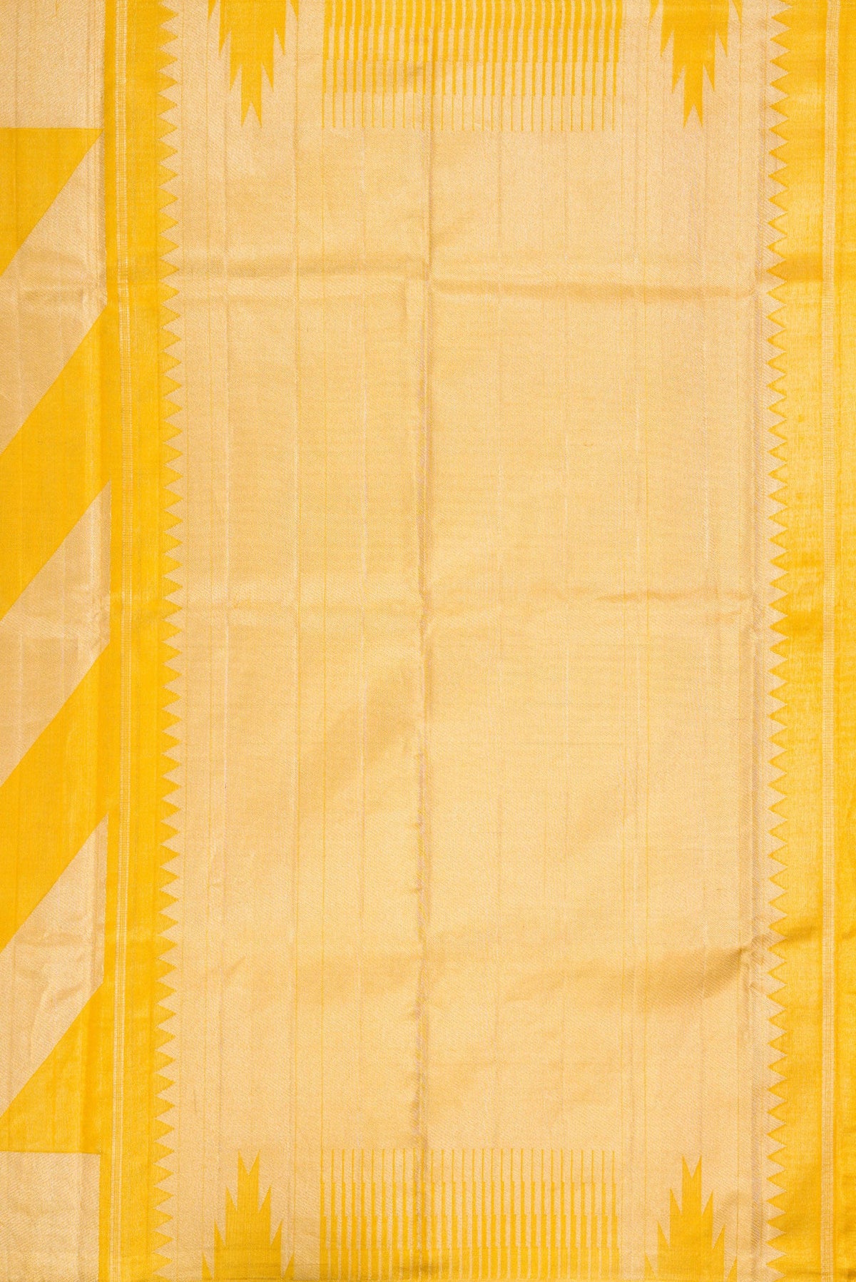 Close up image of the pallu of Gold Dual Tone Tissue Silk Saree with Zari Brocade on the body and Zari Border. 
