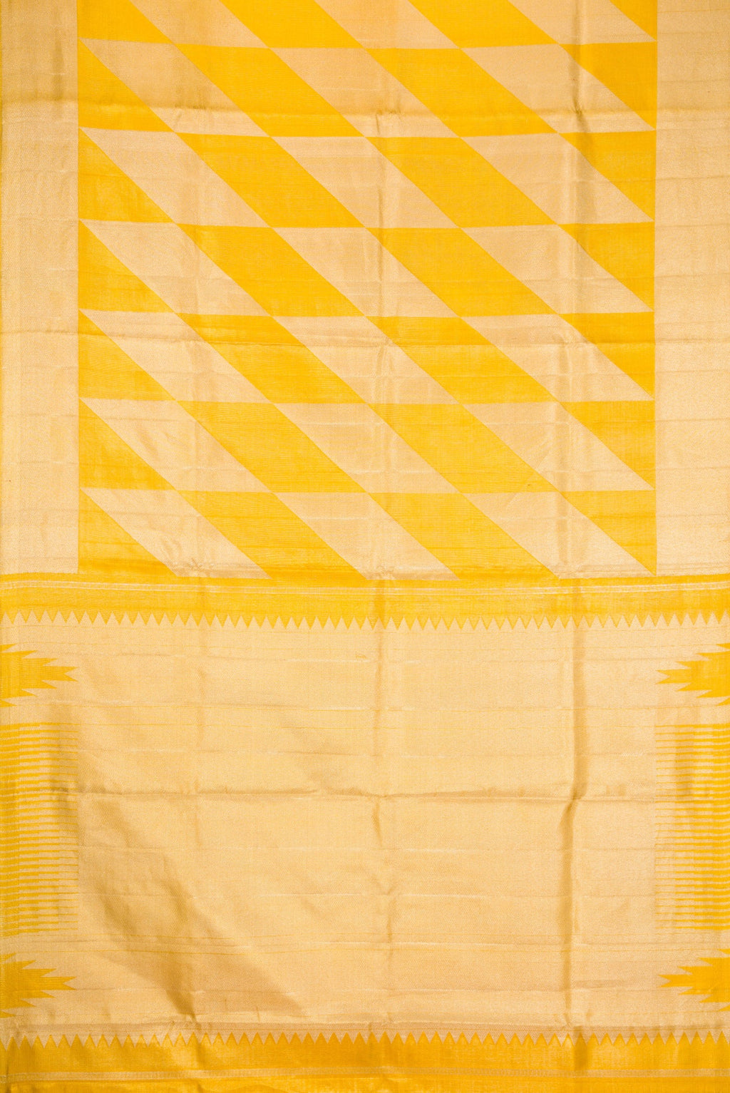 Flat view of Gold Dual Tone Tissue Silk Saree with Zari Brocade on the body and Zari Border. 