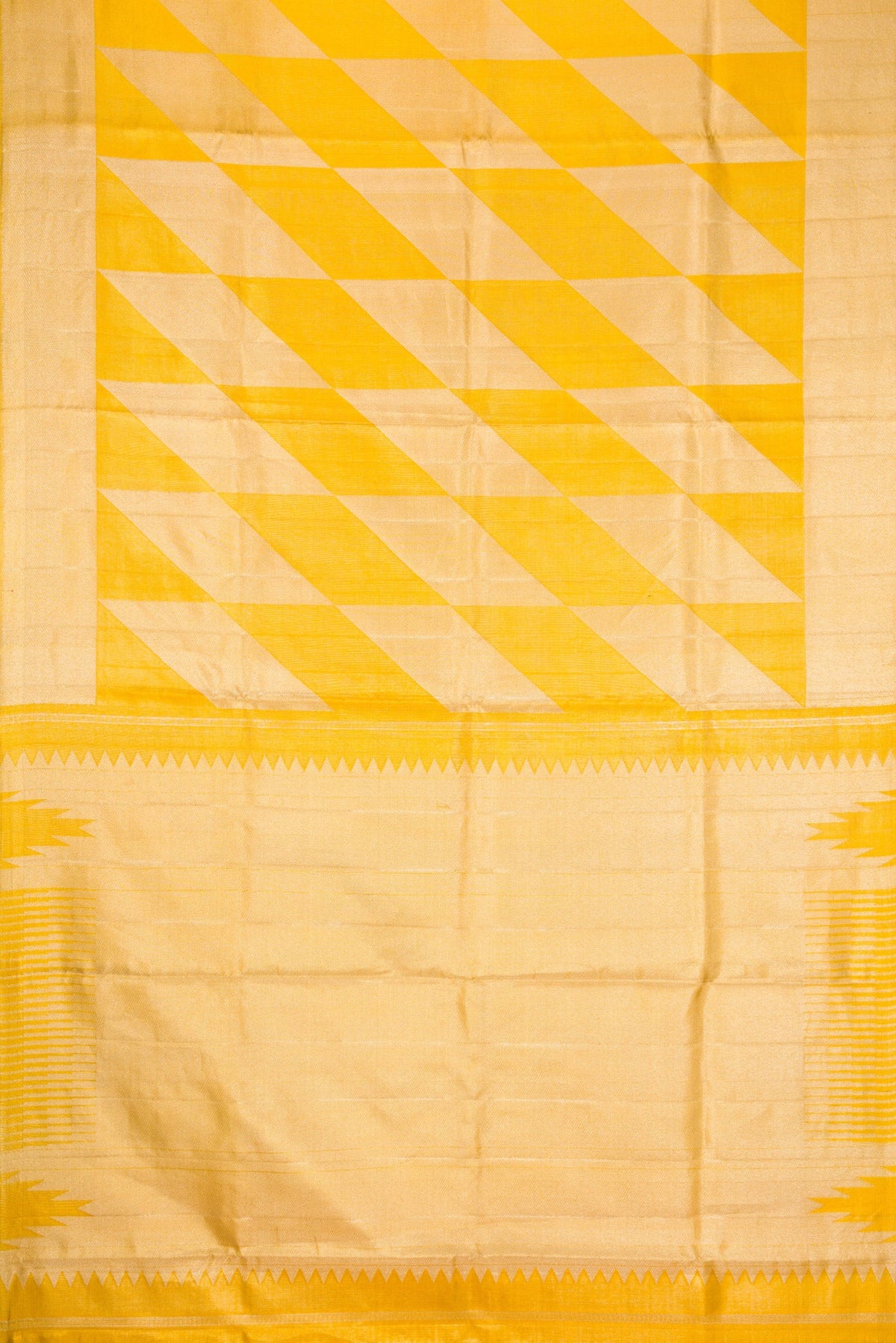 Flat view of Gold Dual Tone Tissue Silk Saree with Zari Brocade on the body and Zari Border. 