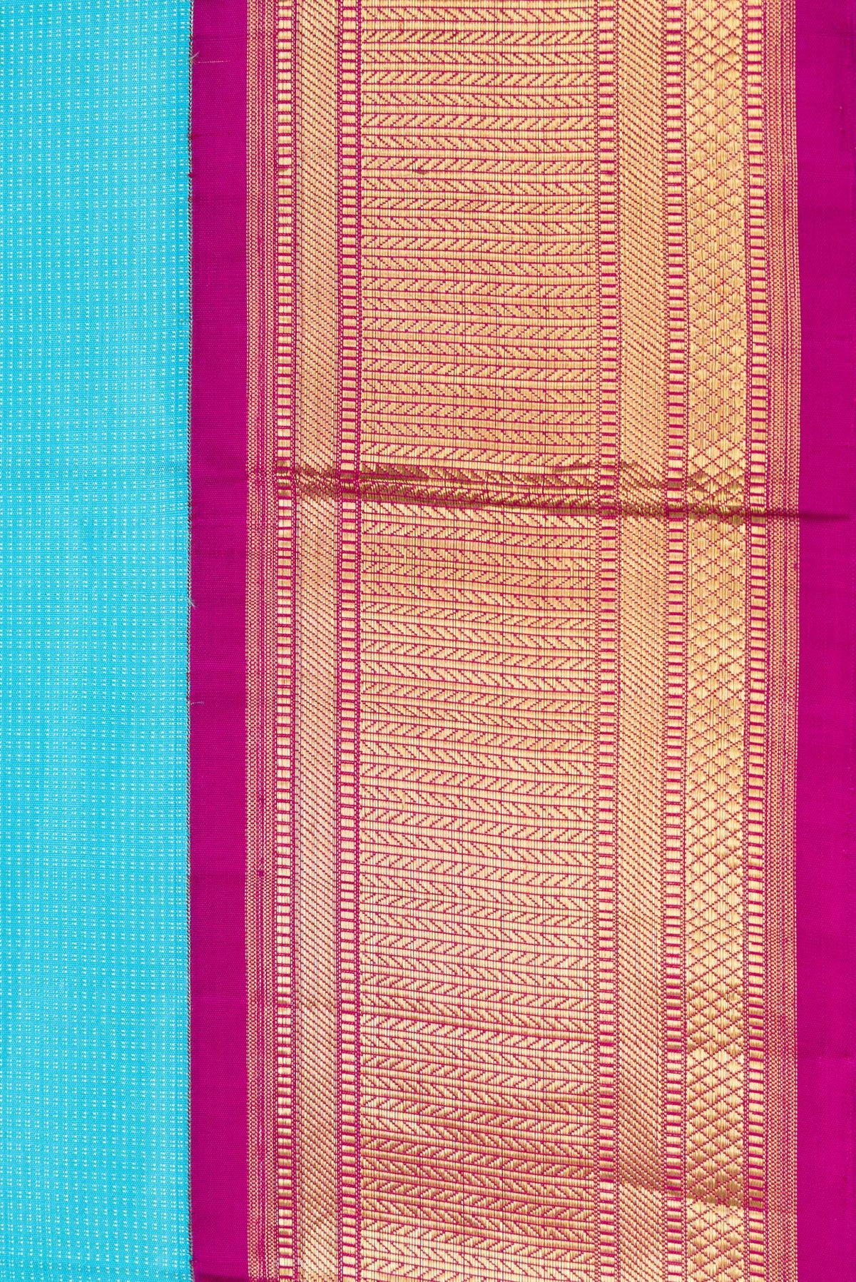 Border image of Sky Blue Dual Tone Kanjivaram Silk Saree with Stripes on the body and Zari Border. 