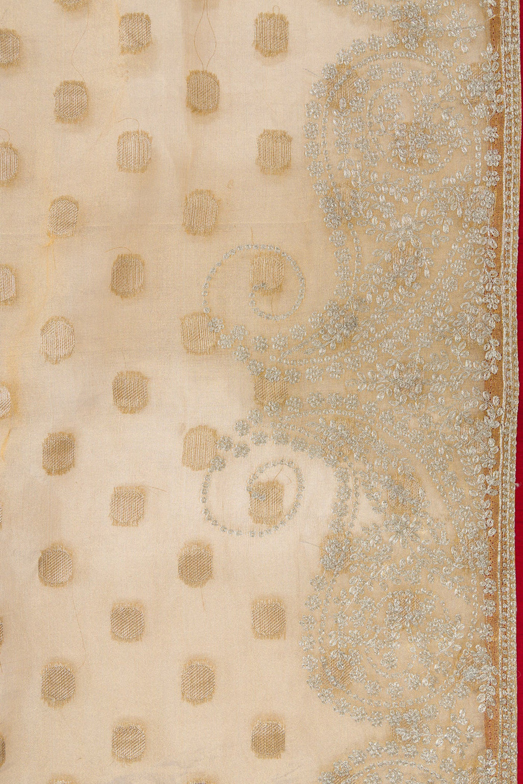 Border image of Gold Dual Tone Organza Silk Saree with Zari Butta on the body and Embroidery Border. 
