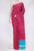 Pink Dual Tone Kanjivaram Silk Saree with Stripes on the body and Without Border.  displayed on a mannequin