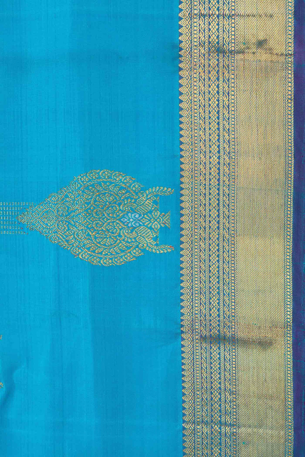 Border image of Sky Blue Dual Tone Kanchipuram Silk Saree with Zari Butta on the body and Zari Border