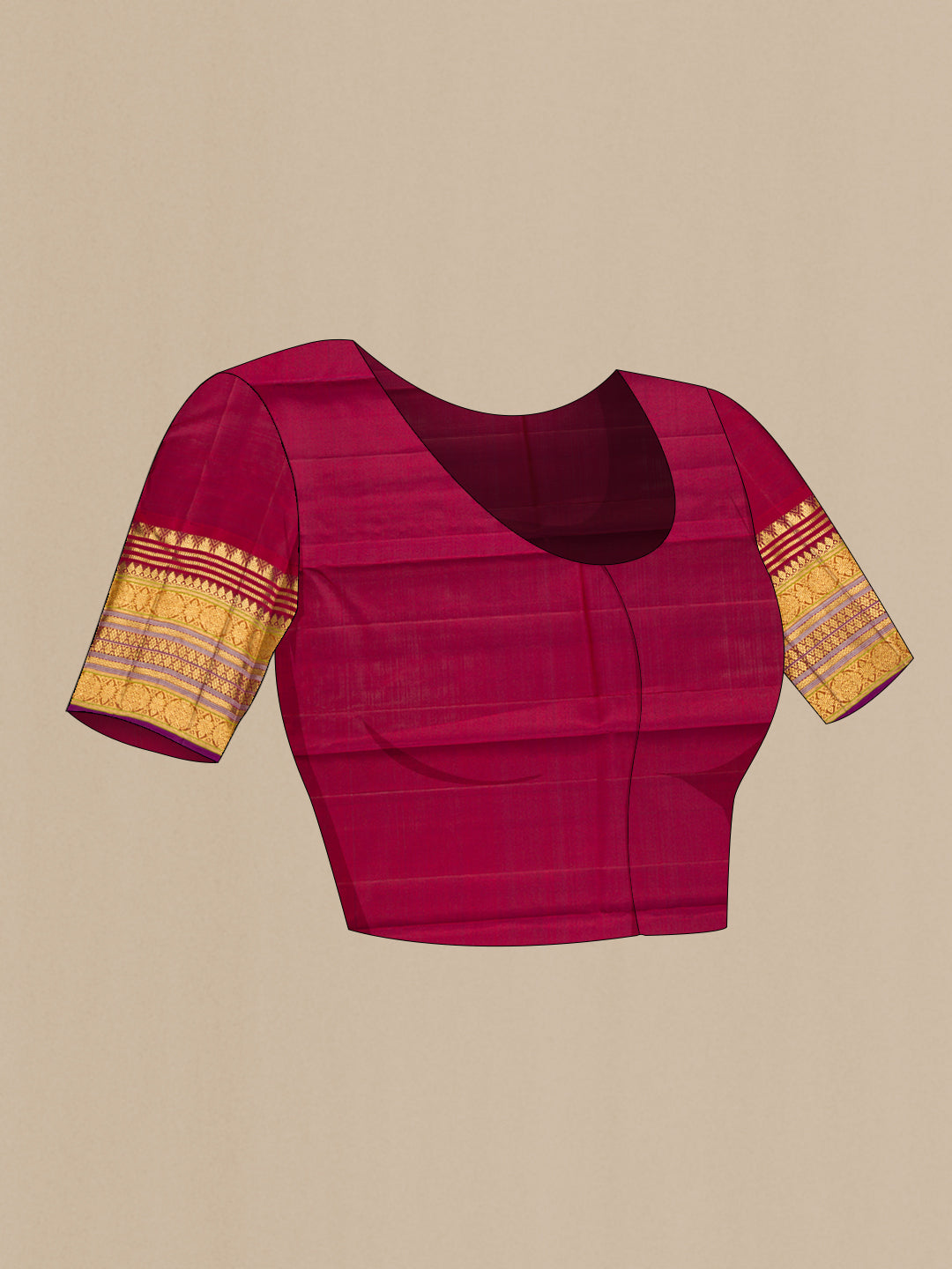 Close up image of the blouse of Sandal Dual Tone Kanchipuram Silk Saree with Zari Butta on the body and Zari Border. 