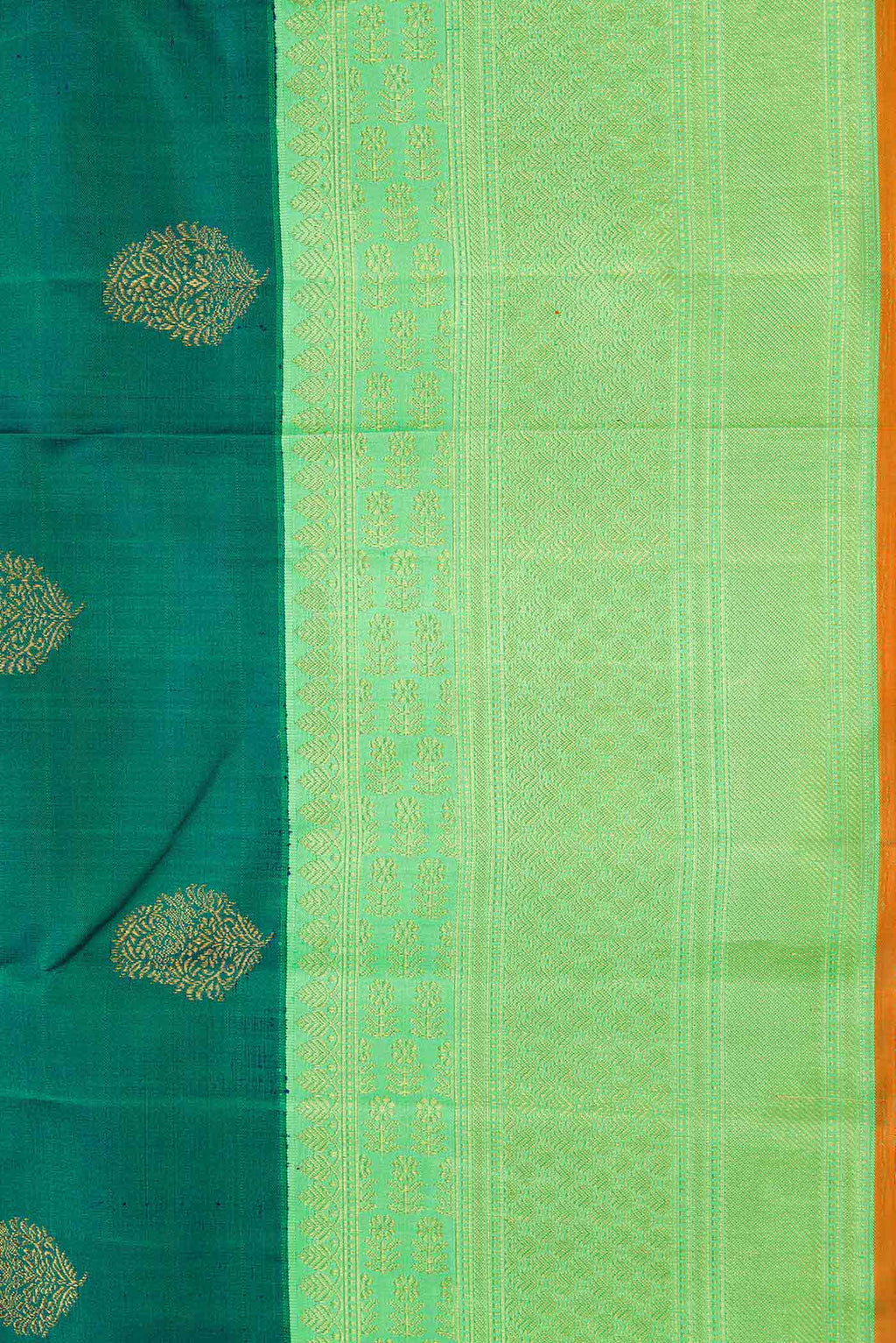 Border image of Pure Silk Pure Zari Green Dual Tone Kanchipuram Saree with Zari Butta on the body and Zari Border