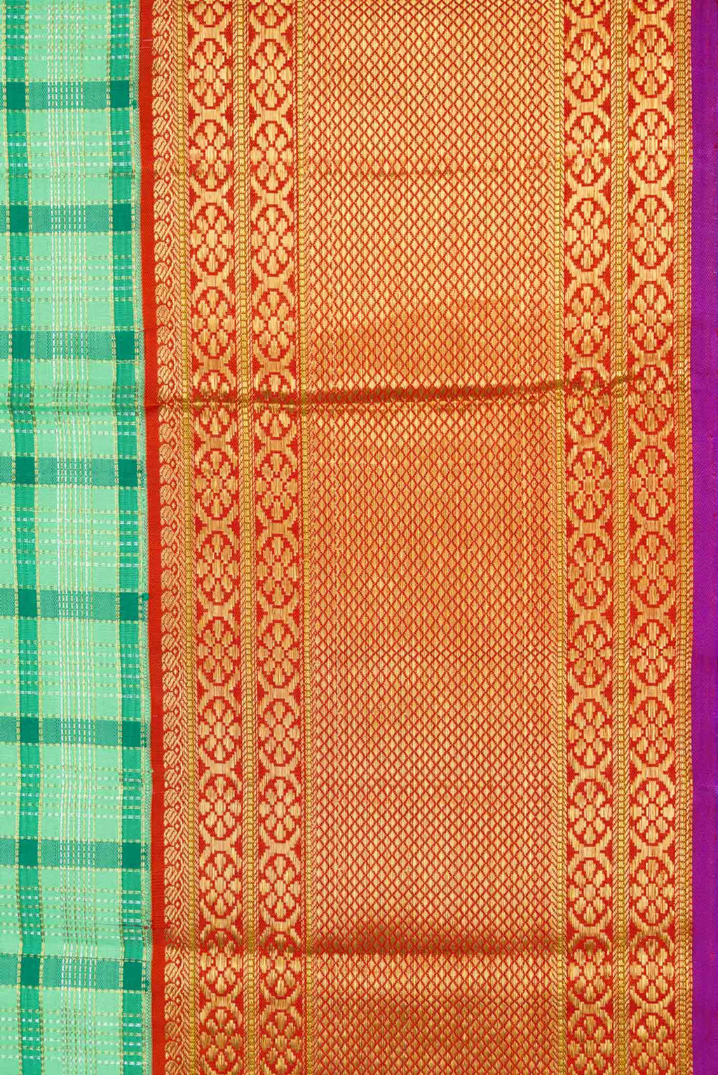 Border image of Pure Silk Pure Zari Sea Green Dual Tone Kanchipuram Saree with Checked design on the body and Zari Border
