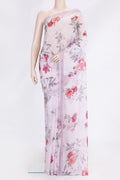 Rose pink Dual Tone Chiffon Saree with Printed design on the body and Plain Border.  displayed on a mannequin