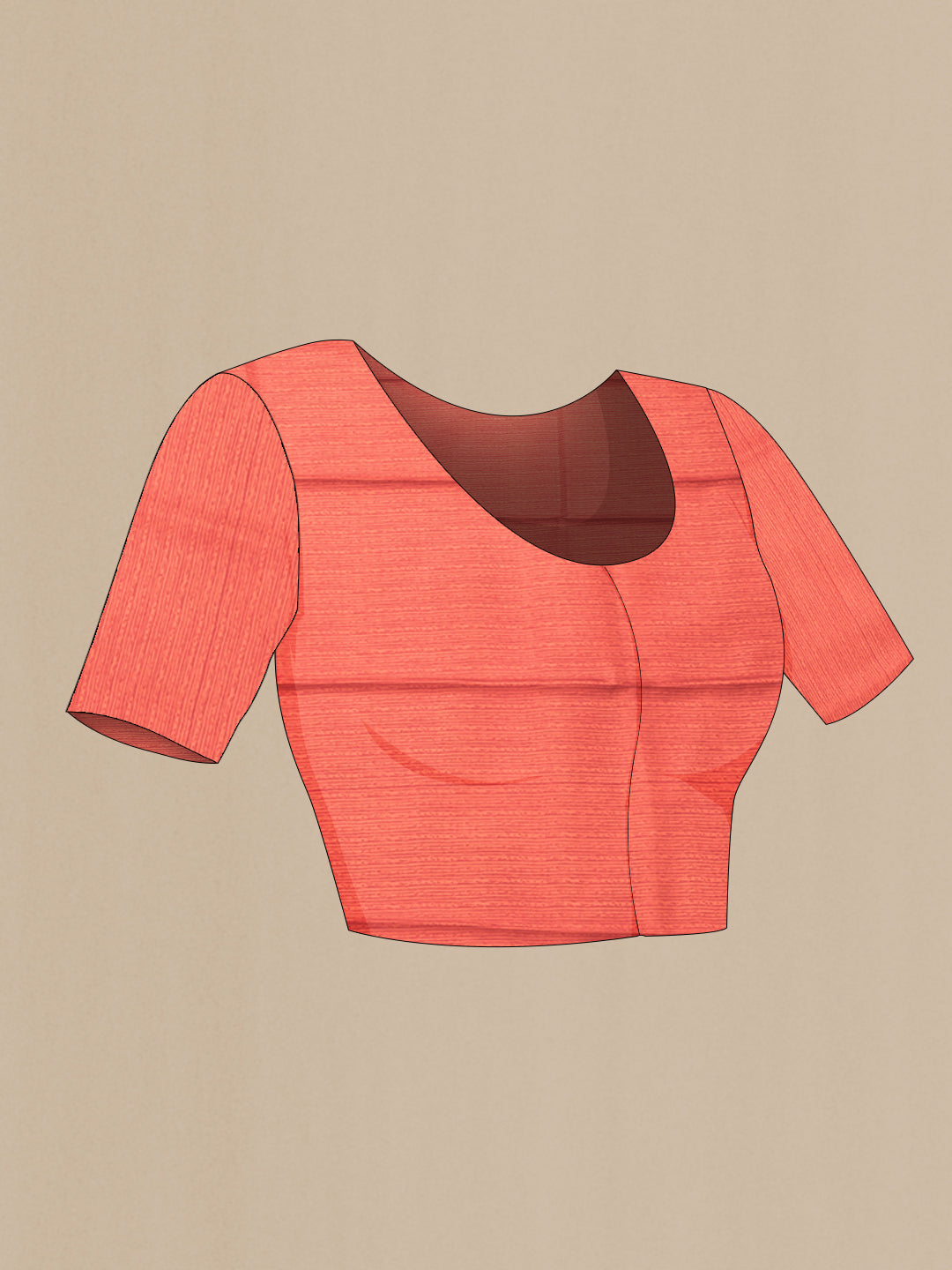 Close up image of the blouse of Orange Dual Tone Printed Silk Saree with Printed design on the body and Printed Border. 