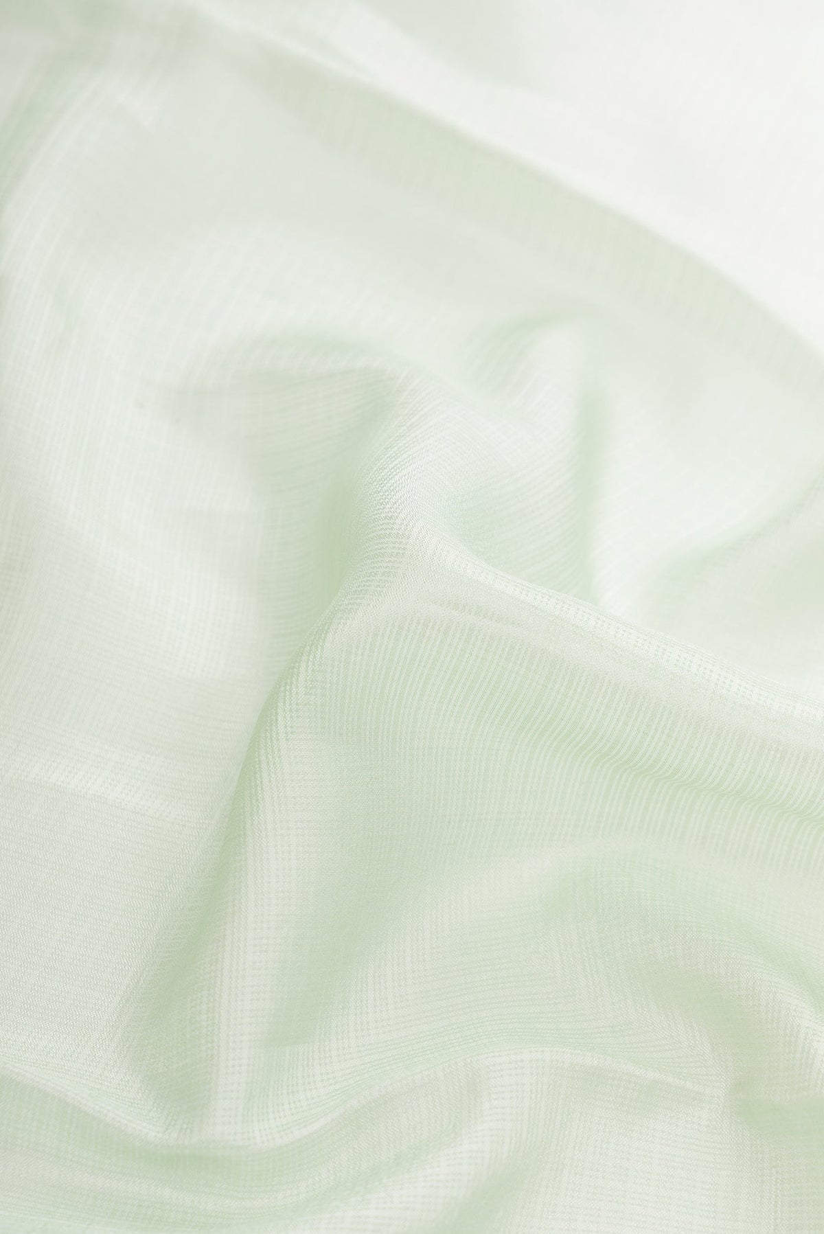 Close up of Pista Green Dual Tone Kota Silk Saree with Embroidery on the body and Embroidery Border.  displaying folds