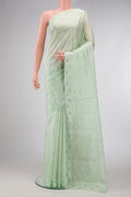 Pista Green Dual Tone Kota Silk Saree with Embroidery on the body and Embroidery Border.  displayed on a mannequin