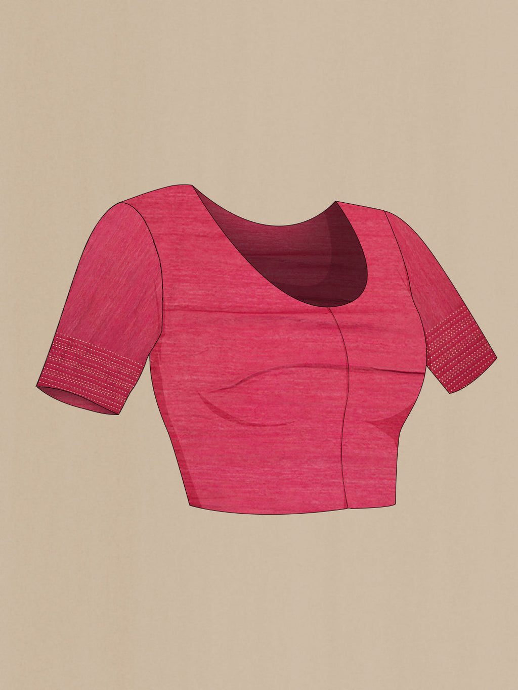 Close up image of the blouse of Pink Tussar Silk Saree with Zari Butta on the body and Embroidery Border. 