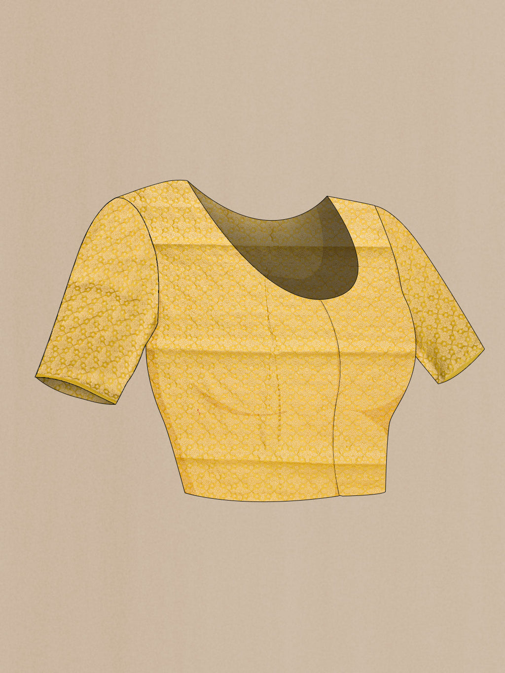 Close up image of the blouse of Mustard Dual Tone Mysore Georgette Saree with Printed design on the body and Zari Border