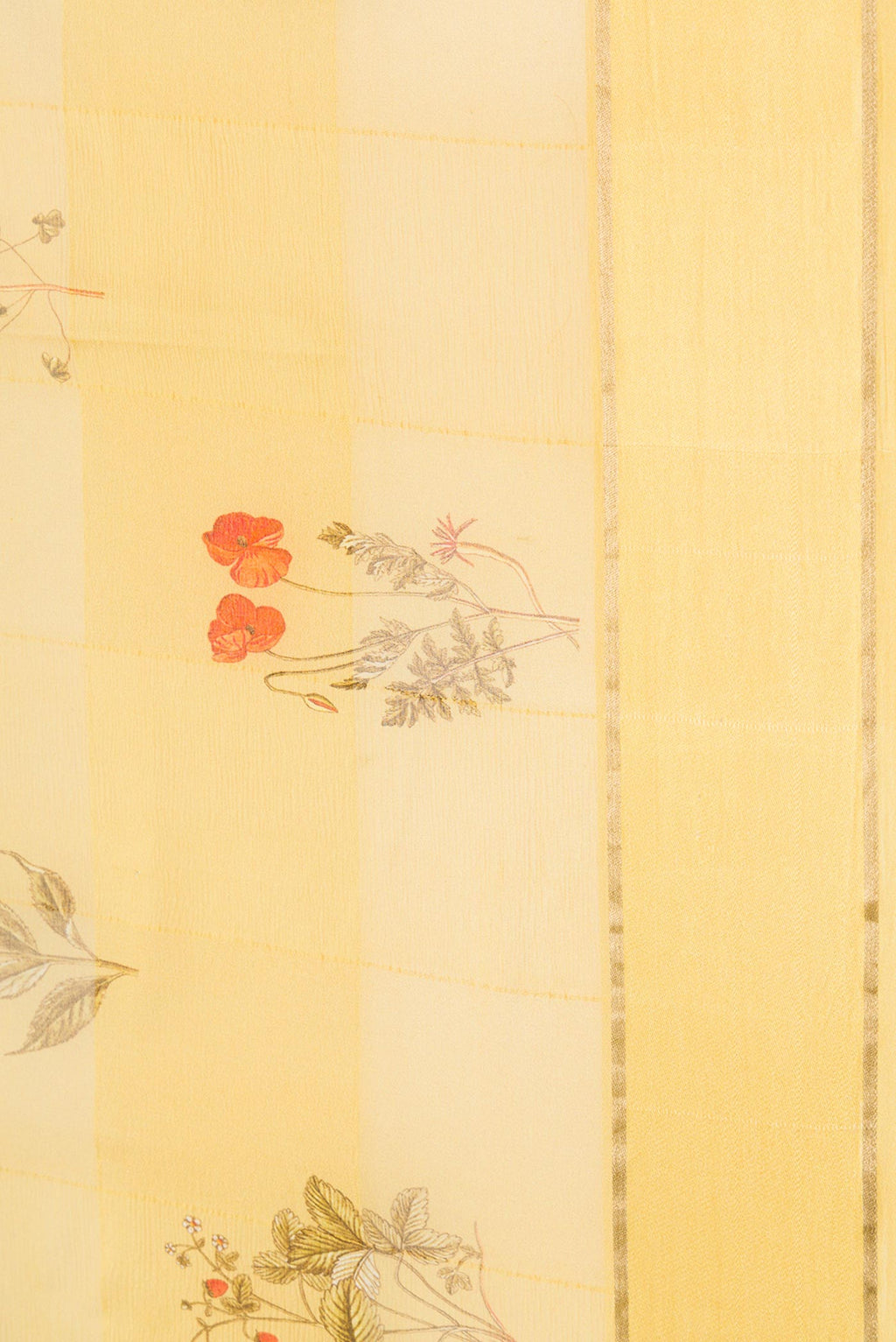Border image of Mustard Dual Tone Mysore Georgette Saree with Printed design on the body and Zari Border