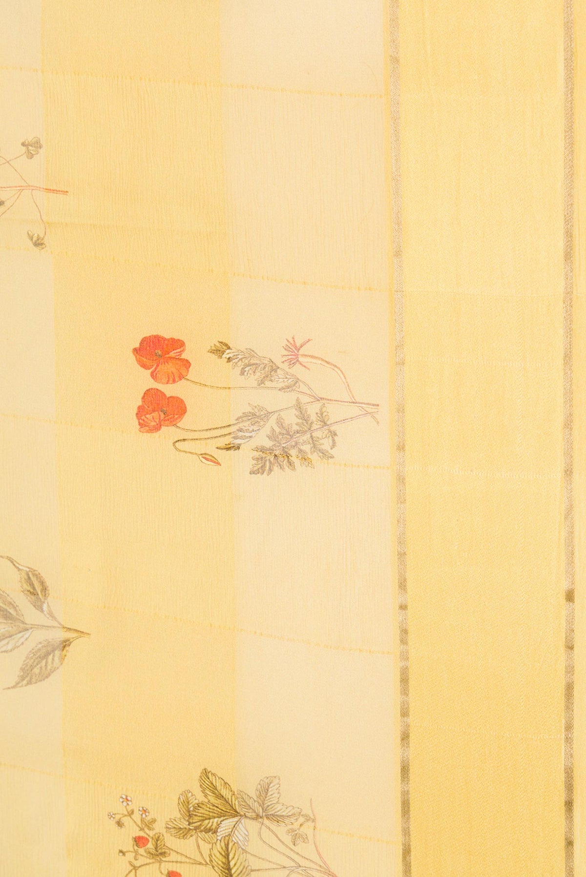 Border image of Mustard Dual Tone Mysore Georgette Saree with Printed design on the body and Zari Border