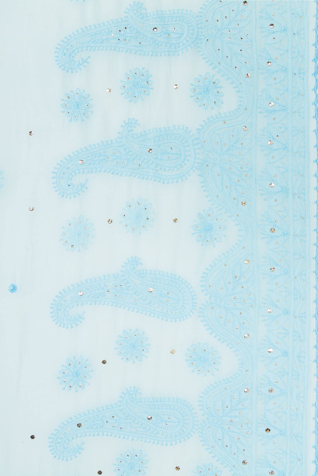 Border image of Sky Blue Dual Tone Georgette Saree with Embroidery on the body and Embroidery Border. 