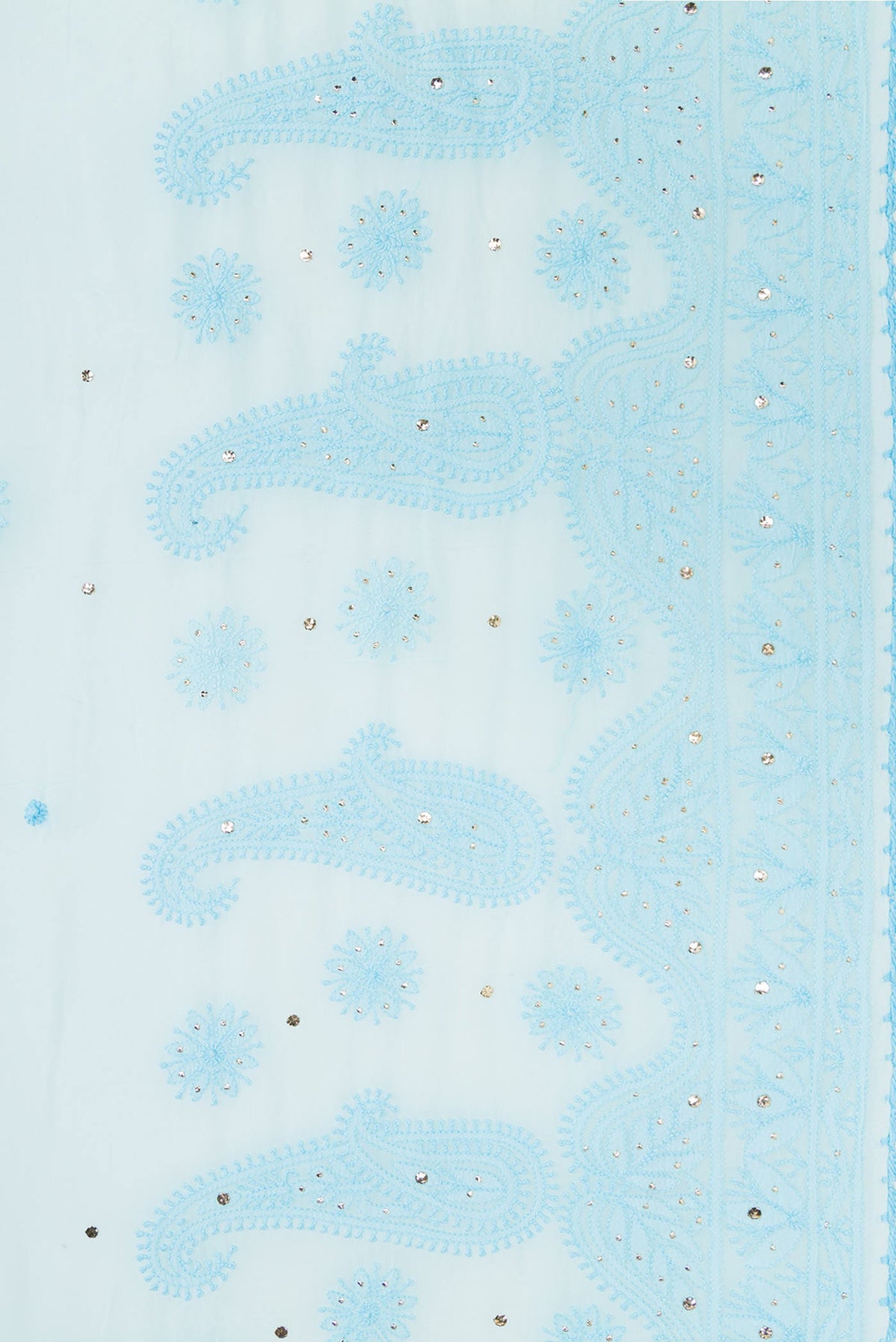 Border image of Sky Blue Dual Tone Georgette Saree with Embroidery on the body and Embroidery Border. 