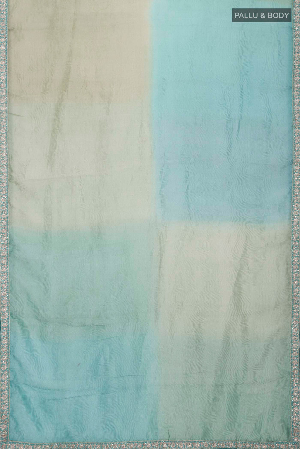 Flat view of Multi Tissue Silk Saree with Plain Body and Embroidery Border