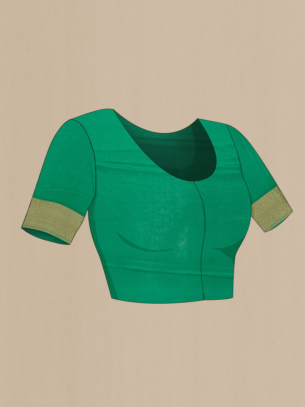 Close up image of the blouse of Bottle Green Dual Tone Banarasi Georgette Saree with Stripes on the body and Zari Border. 