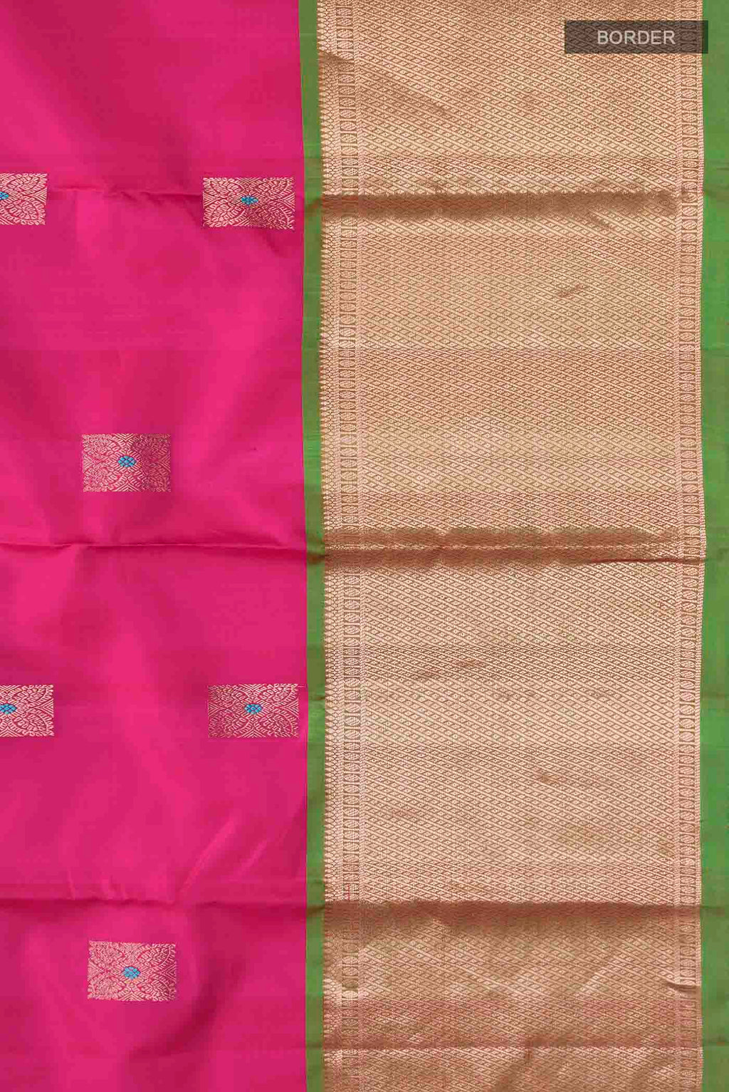 Border image of Pink Kanchipuram Silk Saree with Zari Butta on the body and Zari Border