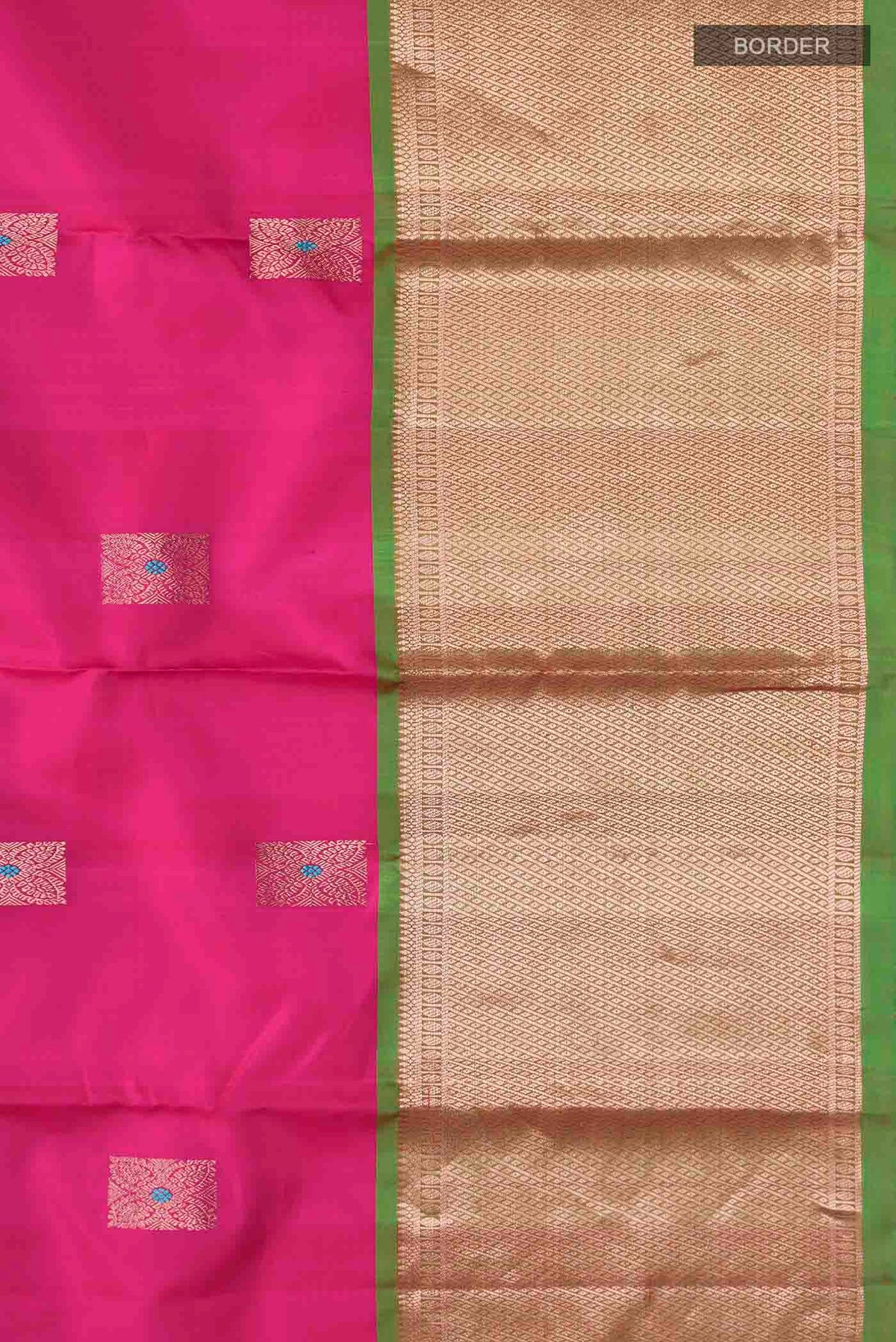 Border image of Pink Kanchipuram Silk Saree with Zari Butta on the body and Zari Border