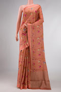 Rose Gold Dual Tone Mysore Georgette Saree with Zari Brocade on the body and Zari Border displayed on a mannequin