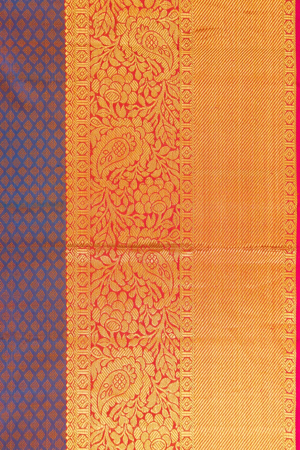 Border image of Peacock Blue Dual Tone Kanchipuram Silk Saree with Jacquard With Zari Butta on the body and Zari Border. 