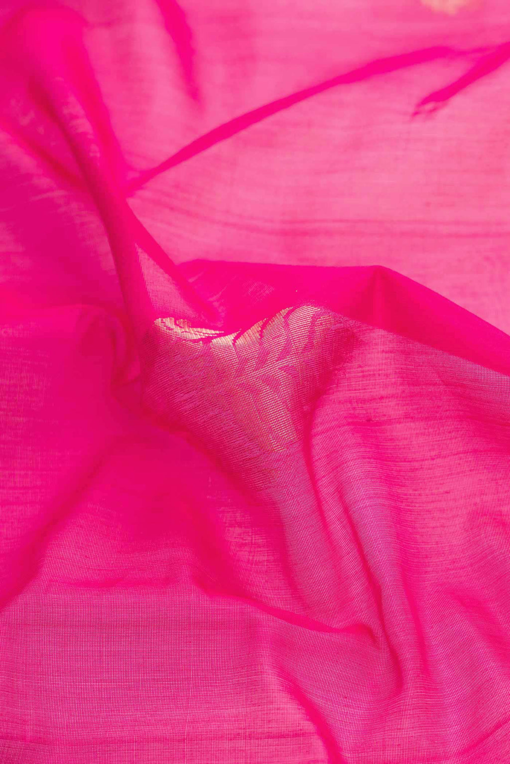 Close up of Pink Dual Tone Silk Cotton Saree with Zari Butta on the body and Zari Border displaying folds