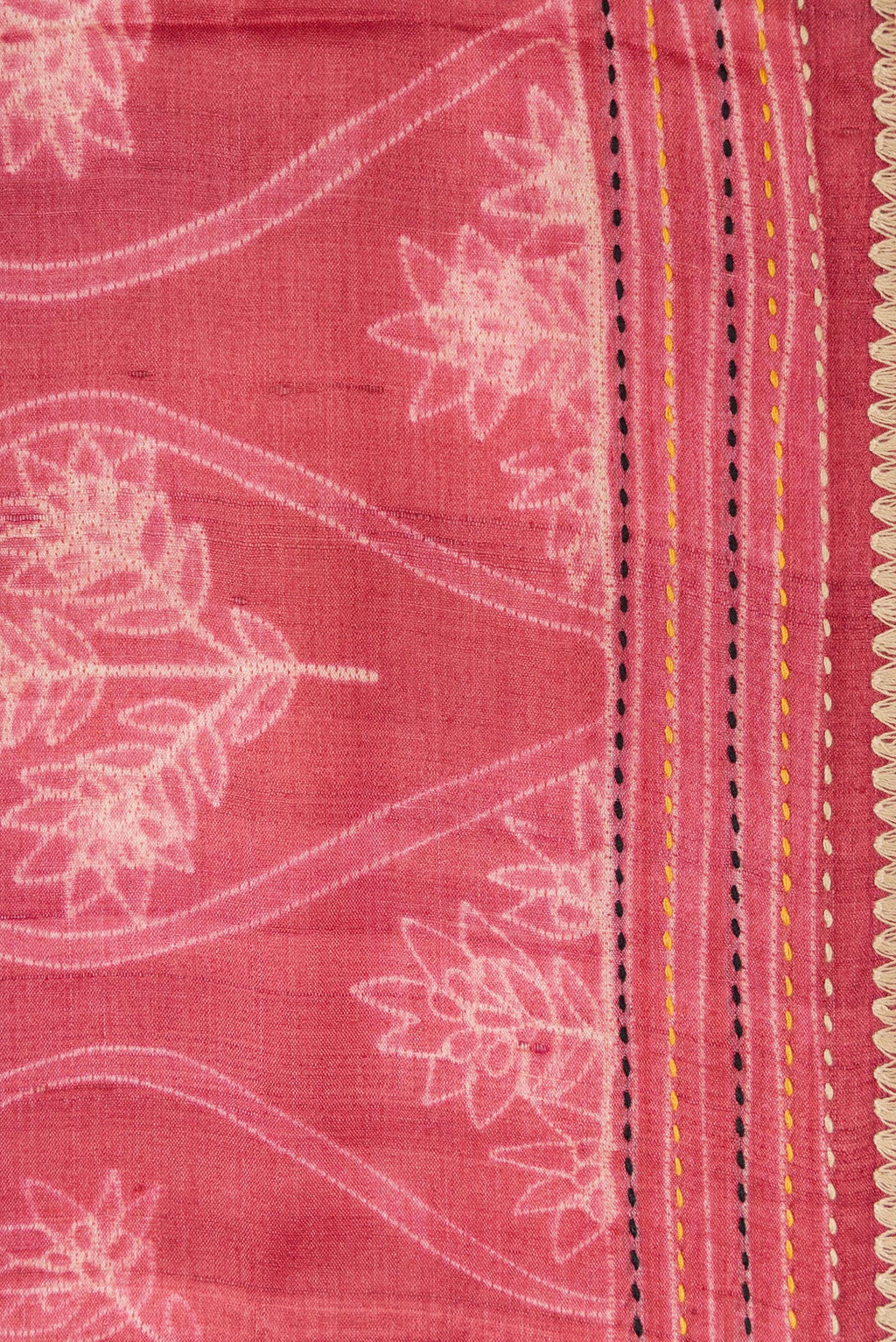 Border image of Pink Dual Tone Tussar Silk Saree with Printed design on the body and Embroidery Border. 