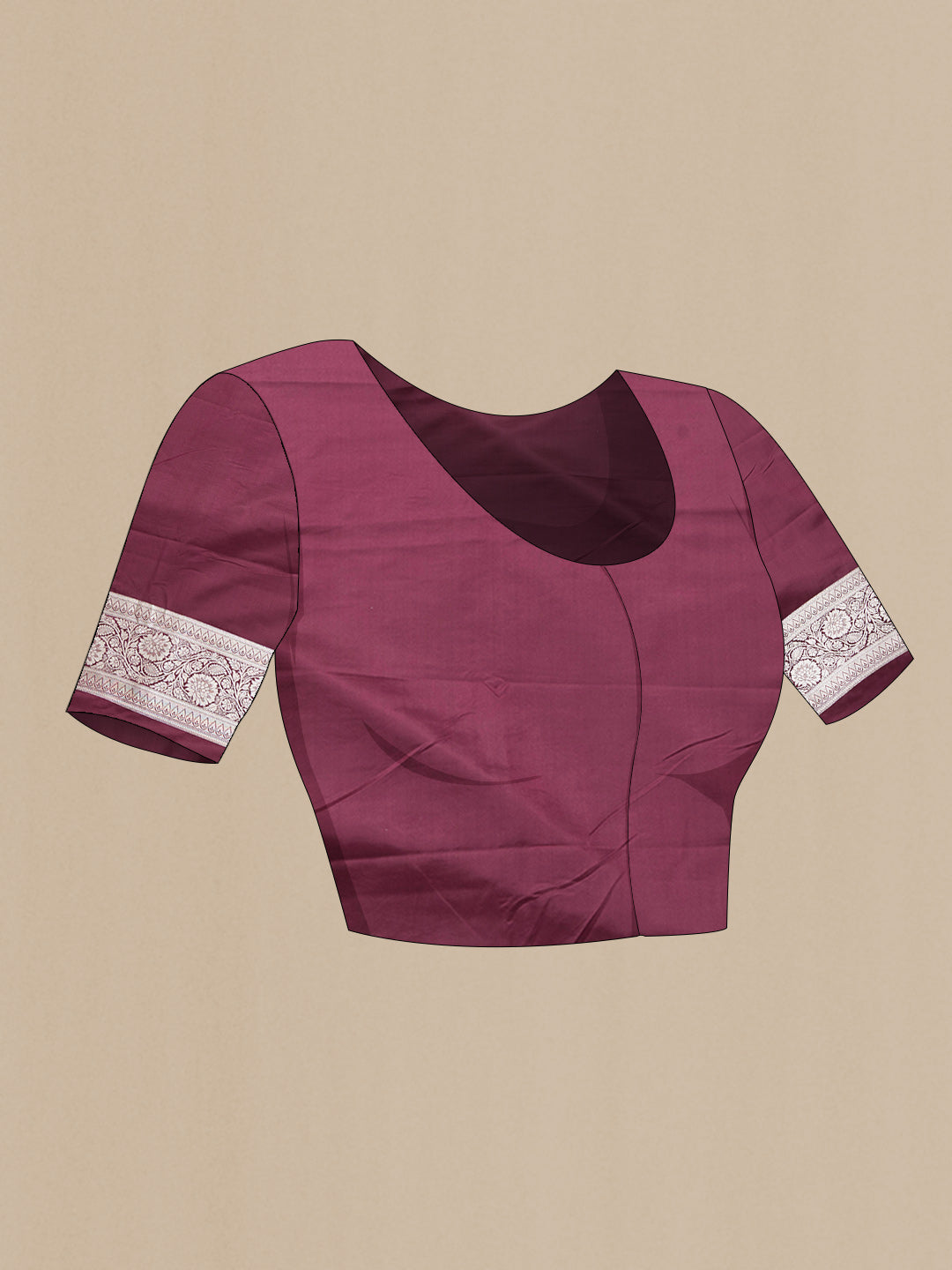 Close up image of the blouse of Maroon Dual Tone Banarasi Silk Saree with Zari Butta on the body and Zari Border. 