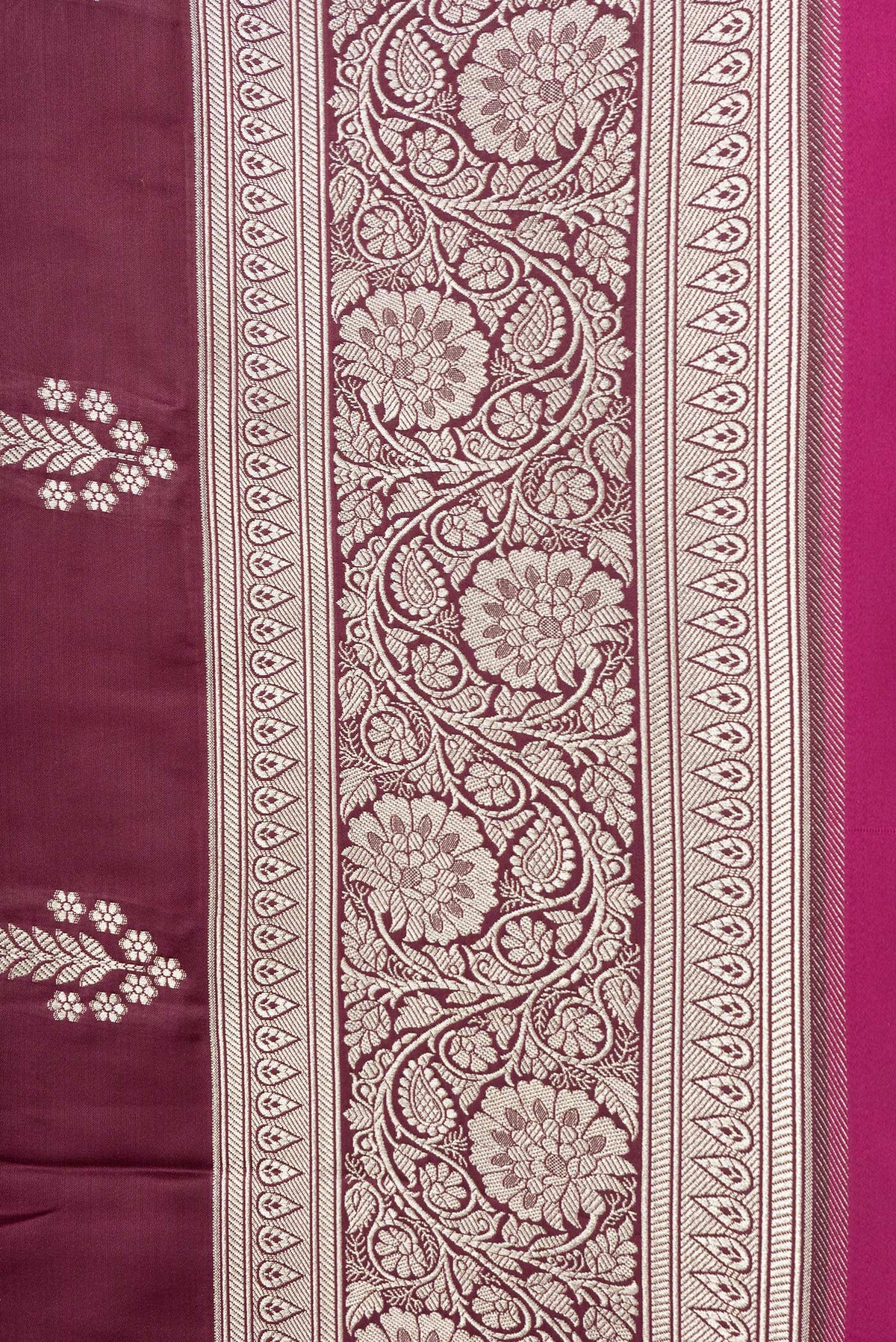 Border image of Maroon Dual Tone Banarasi Silk Saree with Zari Butta on the body and Zari Border. 