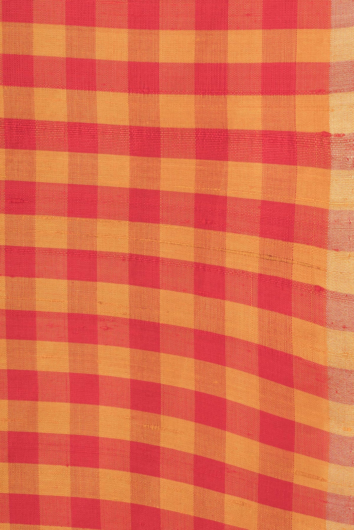 Border image of Red and Mustard Color Raw Silk Saree with Checked design on the body and Thin Zari Line. 