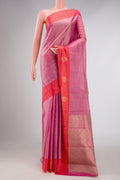 Pink Dual Tone Kanchipuram Tissue Silk Saree with Zari Brocade on the body and Plain Border displayed on a mannequin