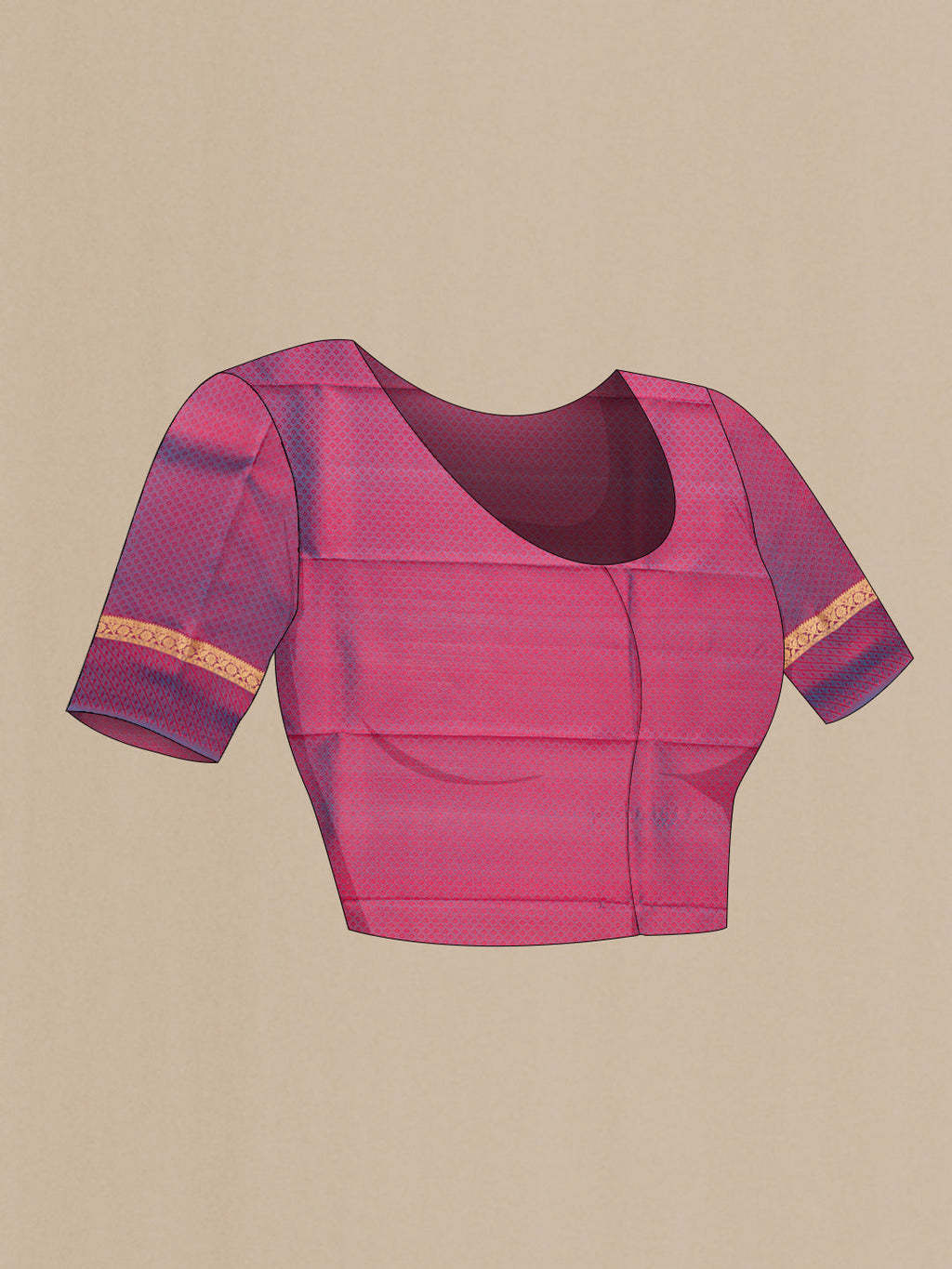 Close up image of the blouse of Orange Dual Tone Kanchipuram Silk Saree with Jacquard design on the body and Zari And Thread Border. 
