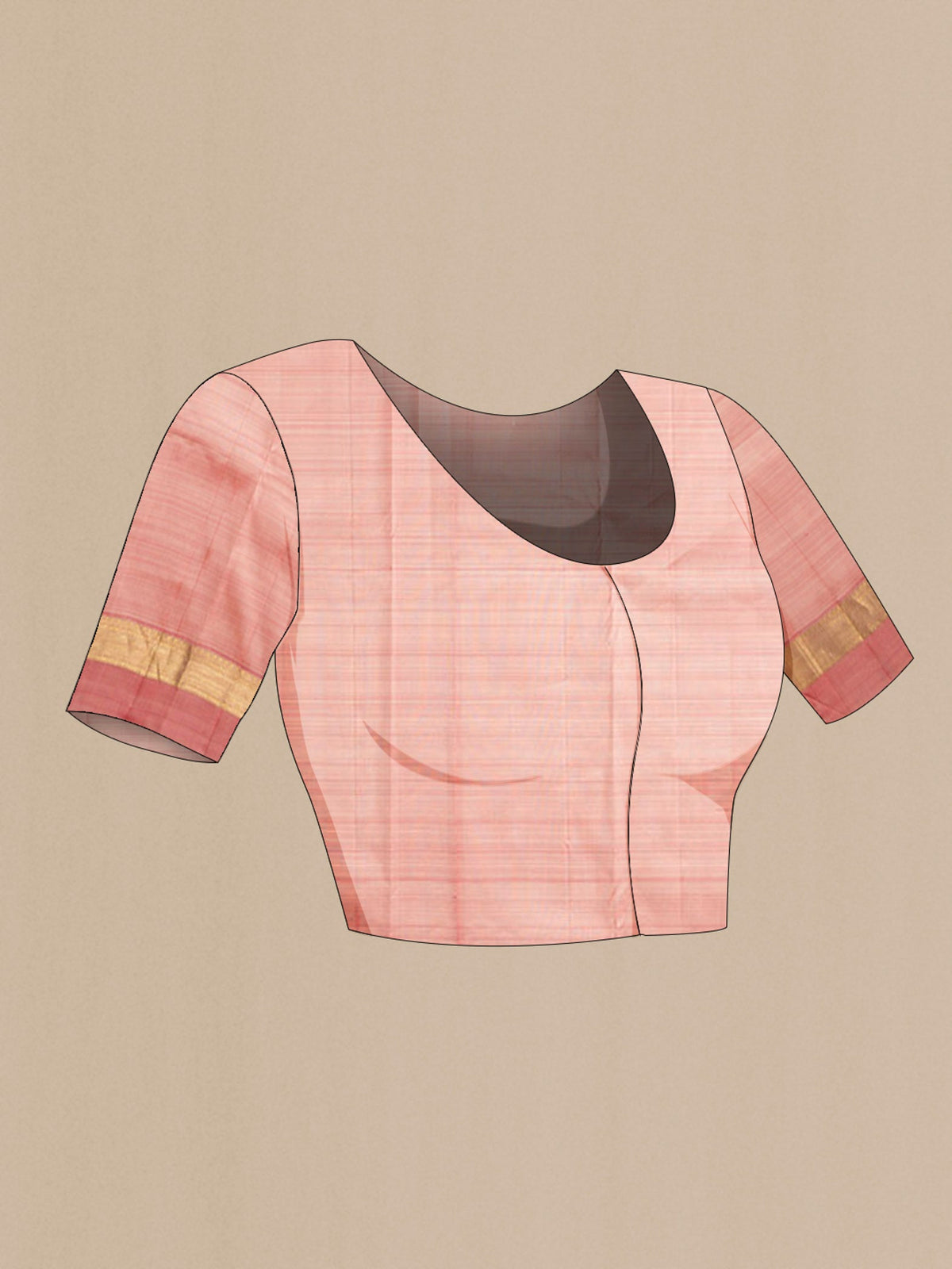 Close up image of the blouse of Sandal Kanchipuram Silk Saree with Zari Butta on the body and Zari Border