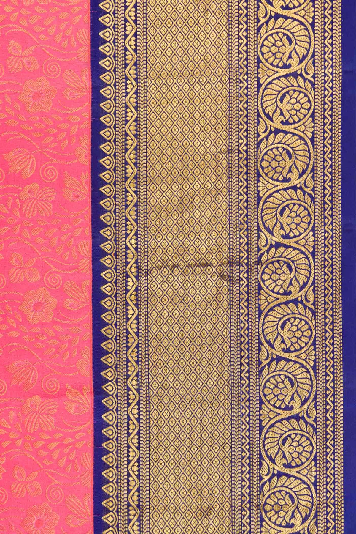 Border image of Pink Dual Tone Kanchipuram Silk Saree with Zari Brocade on the body and Zari Border