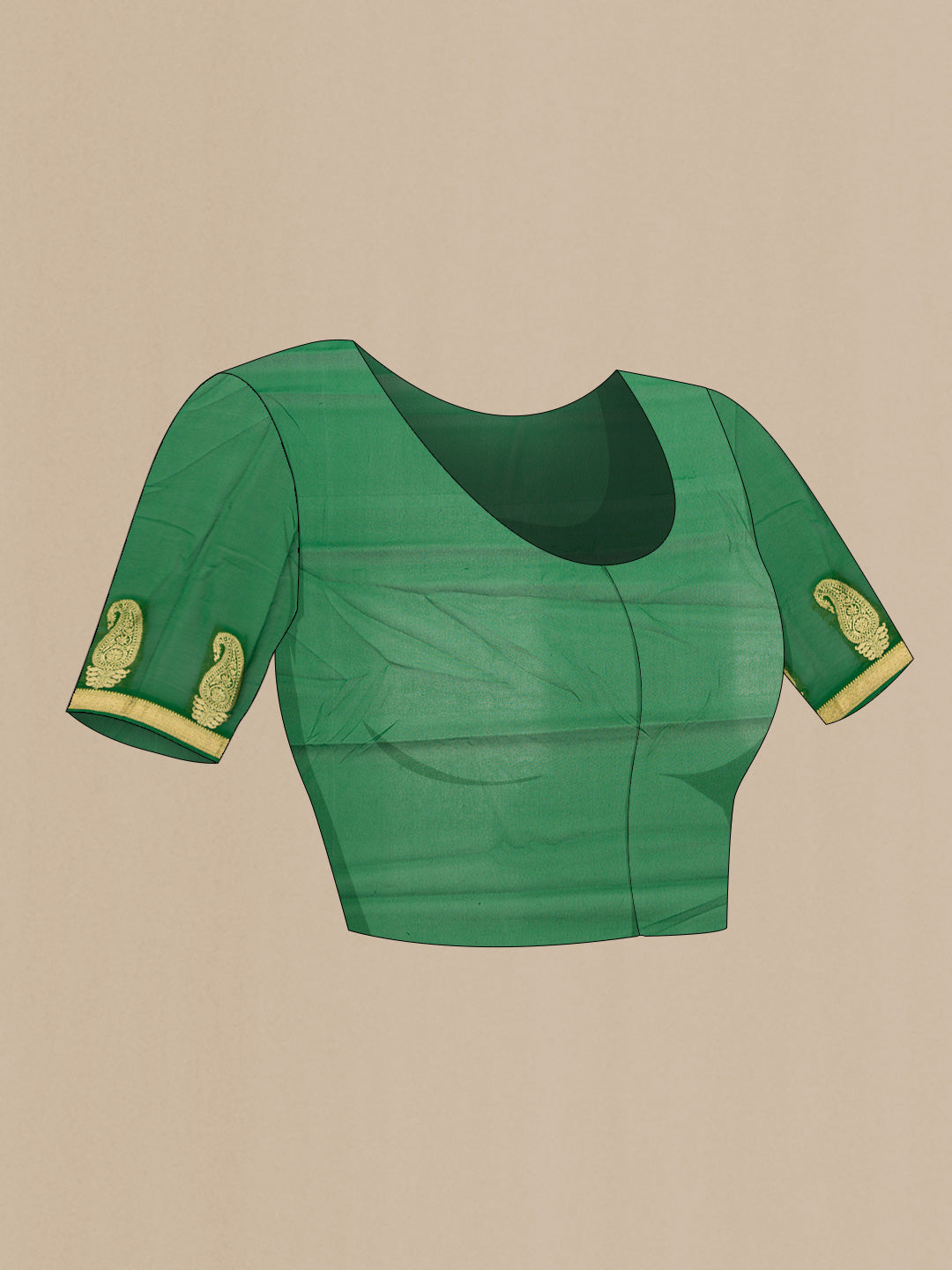 Close up image of the blouse of Green Dual Tone Mysore Georgette Saree with Zari Butta on the body and Zari Border