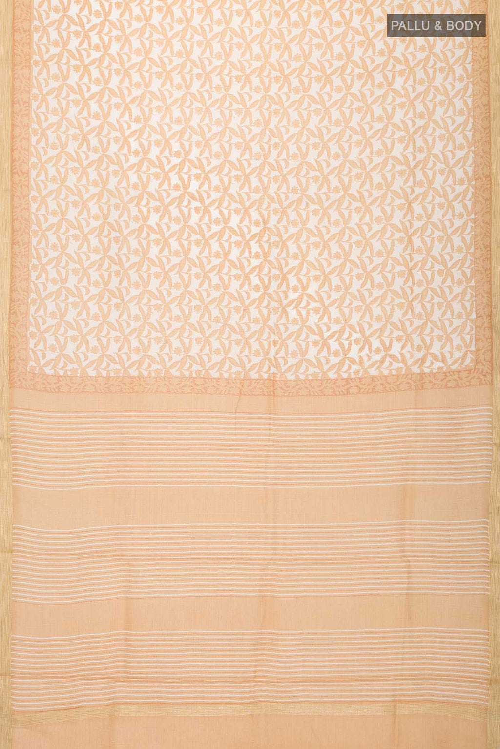 Flat view of Off White Kota Cotton SareePrinted design on the body and Plain Border