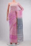 Pink Kota Cotton SareePrinted design on the body and Zari Border displayed on a mannequin