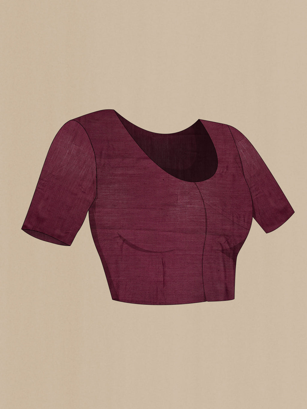 Close up image of the blouse of Maroon Dual Tone Tussar Silk Saree with Printed design on the body and Printed Border. 