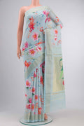 Blue Paithani Cotton SareePrinted design on the body and Zari Border displayed on a mannequin