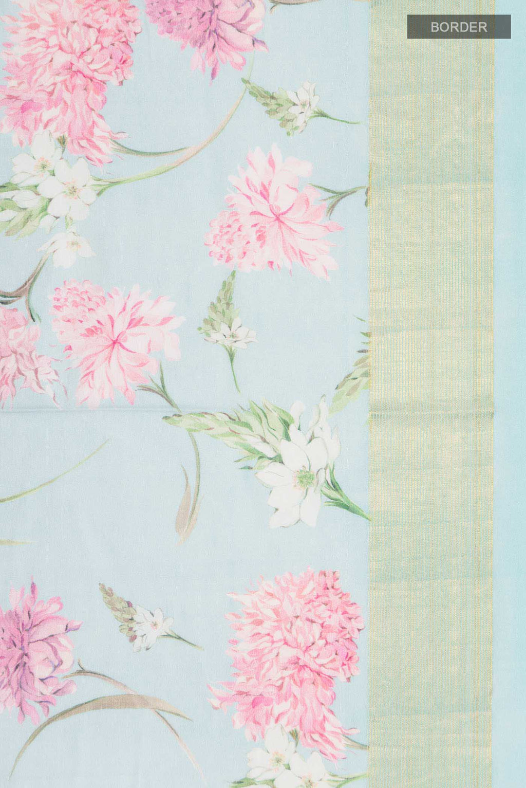 Border image of Blue Paithani Cotton SareePrinted design on the body and Zari Border