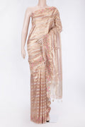 Rose Gold Dual Tone Organza Silk Saree with Stripes on the body and Fancy Border.  displayed on a mannequin