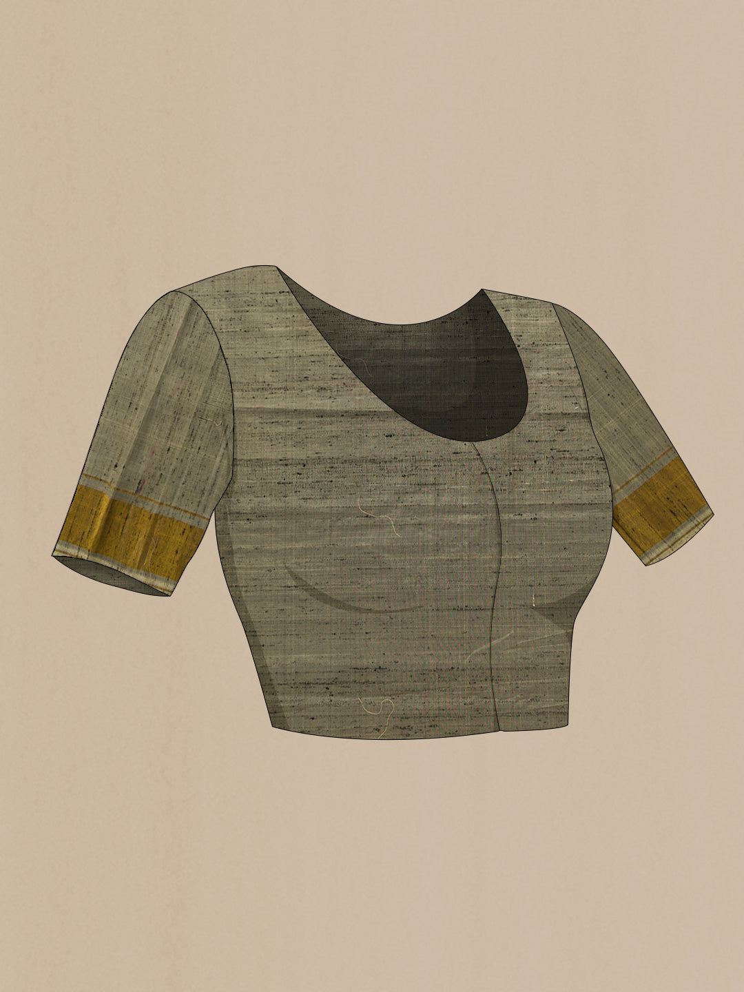Close up image of the blouse of Grey Dual Tone Rajkot Patola Silk Saree with Ikat Print on the body and Zari Border