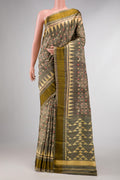 Grey Dual Tone Rajkot Patola Silk Saree with Ikat Print on the body and Zari Border displayed on a mannequin