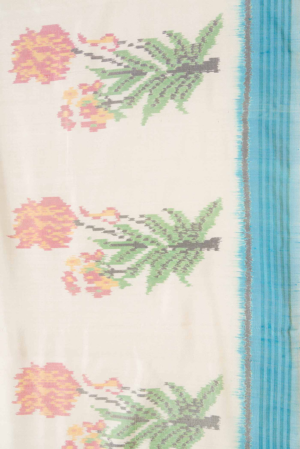 Border image of Off White Dual Tone Double Ikat Saree with Ikat Print on the body and Zari Border