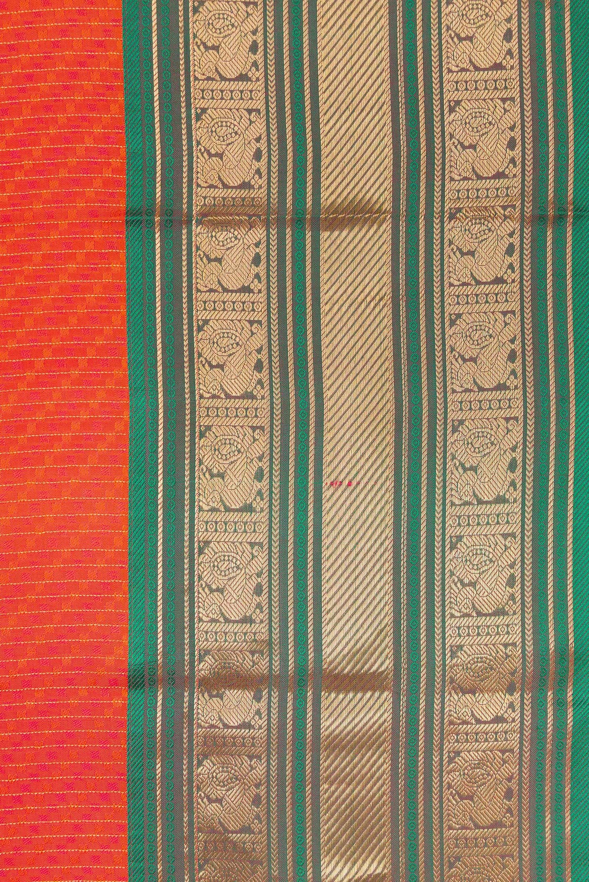 Border image of Orange Dual Tone Kanchipuram Silk Saree with Jacquard design on the body and Zari Border. 