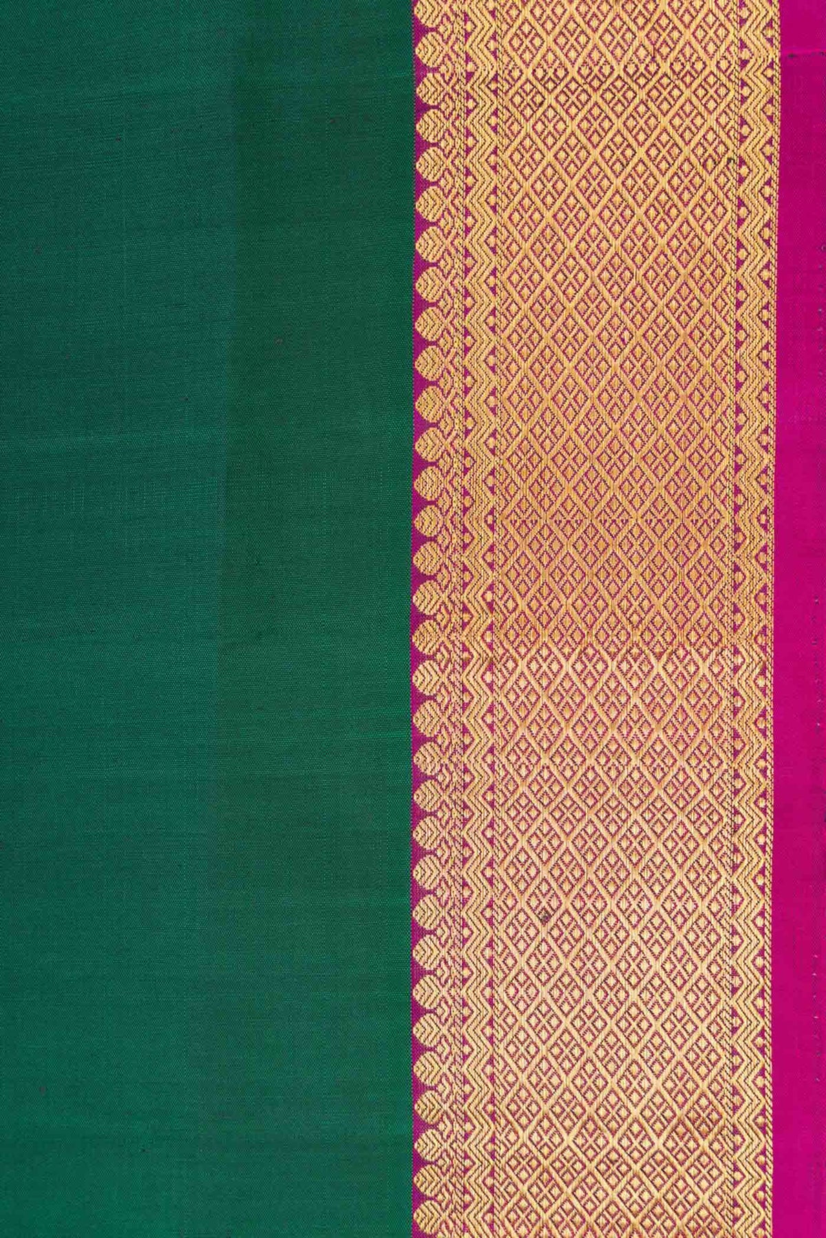 Border image of Bottle Green Dual Tone Kanchipuram Silk Saree with Plain Body and Zari Border. 
