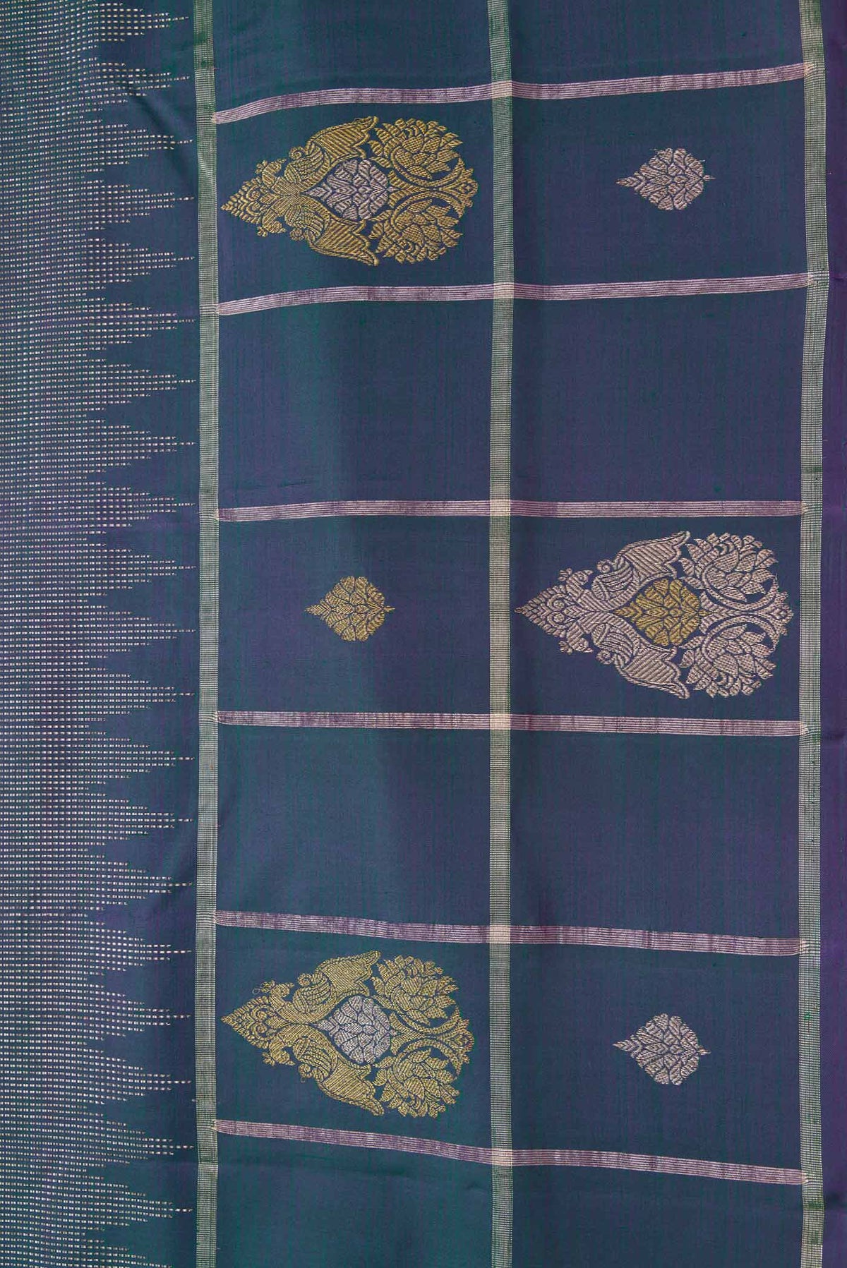 Border image of Peacock Blue Dual Tone Kanchipuram Silk Saree with Zari Brocade on the body and Fancy Border
