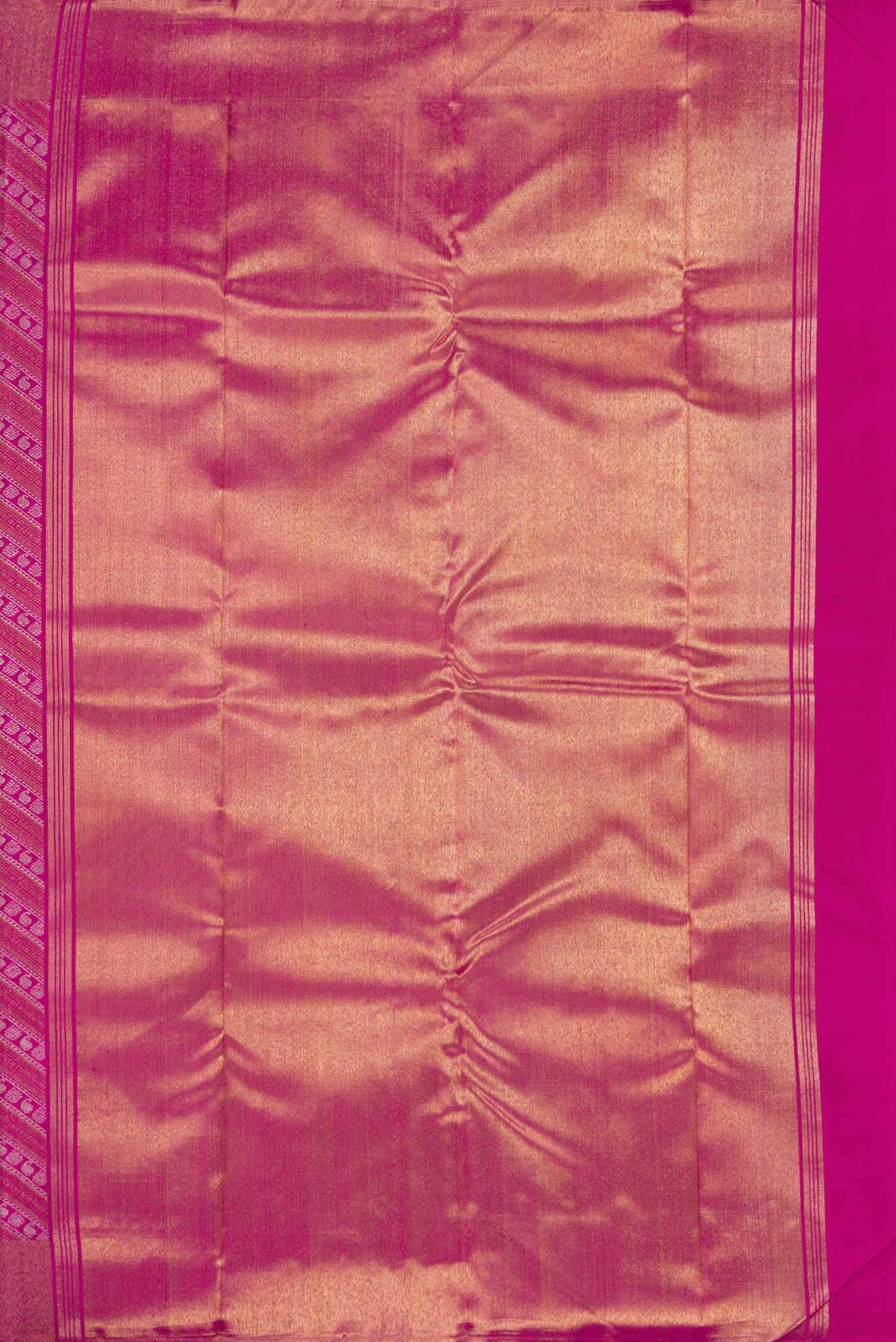 Close up image of the pallu of Pink Dual Tone Kanchipuram Silk Saree with Zari Brocade on the body and Zari Border