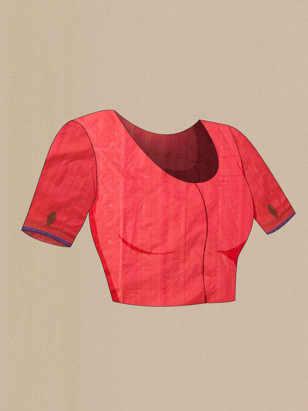 Close up image of the blouse of Orange Kanchipuram Silk Saree with Plain Body and Thread Border